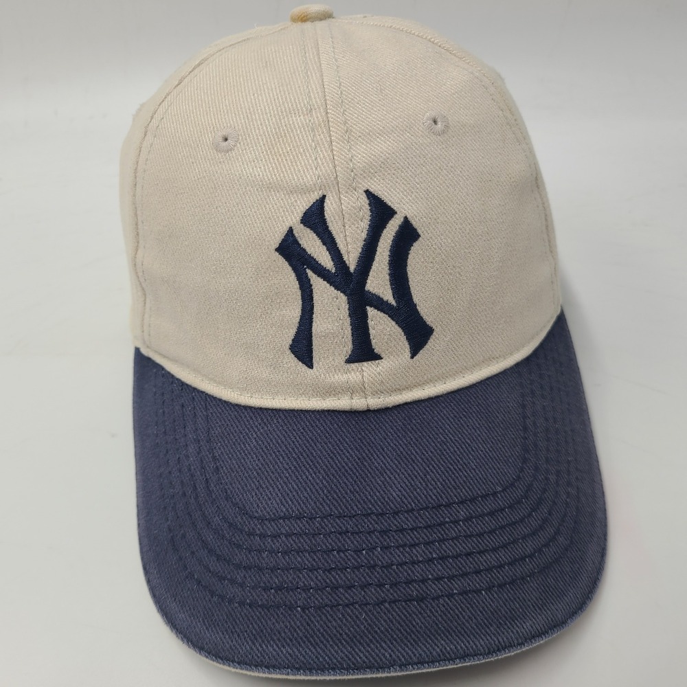 Vintage New York Yankees Hat Strapback (Fits Small) Drew Pearson Beige Blue MLB